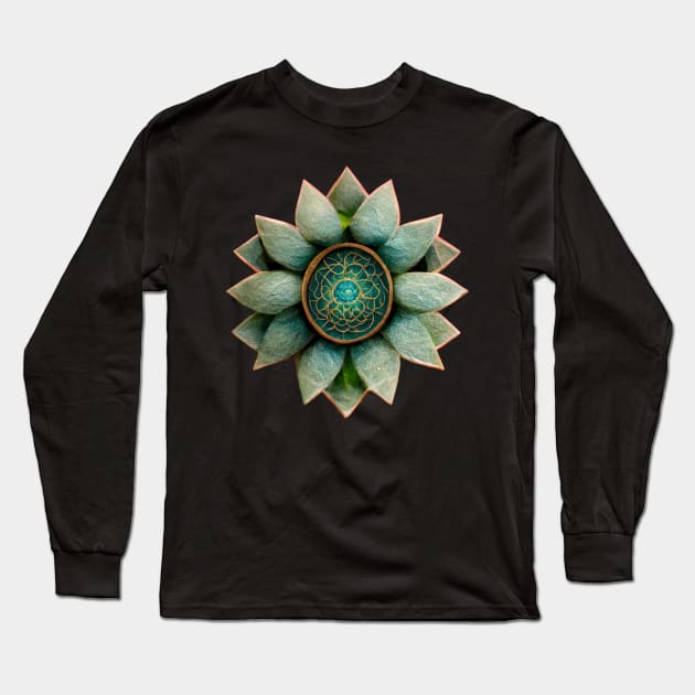 Succulent ornate flower mandala Long Sleeve T-Shirt by StoneyPhenix